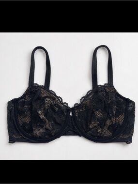 Wacoal Fire and Lace Underwire Bra Woman 40D Black Tan Lined Coquette 851252